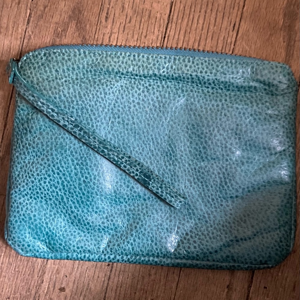 latico Teal Pebbled Leather Wristlet Clutch